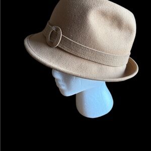 Stylish Tan Felt Hat with Buckle